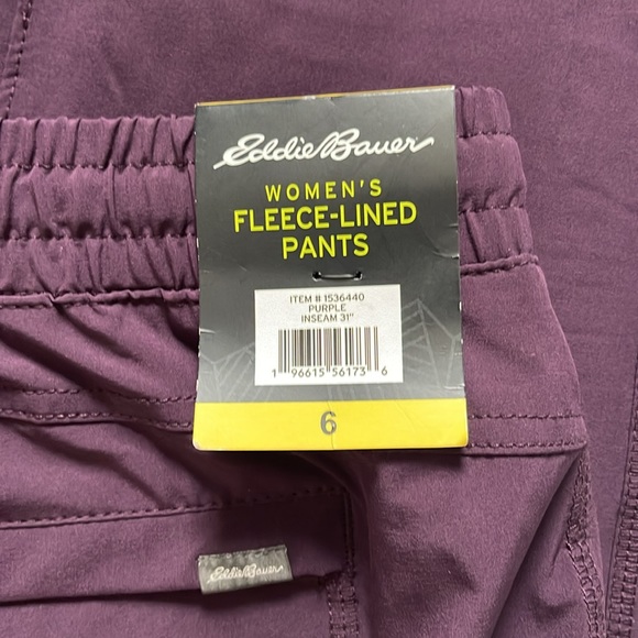 NWT Eddie Bauer Fleece Pant relaxed fit plaid lined detail Stretch fabric size 6 - Picture 7 of 10